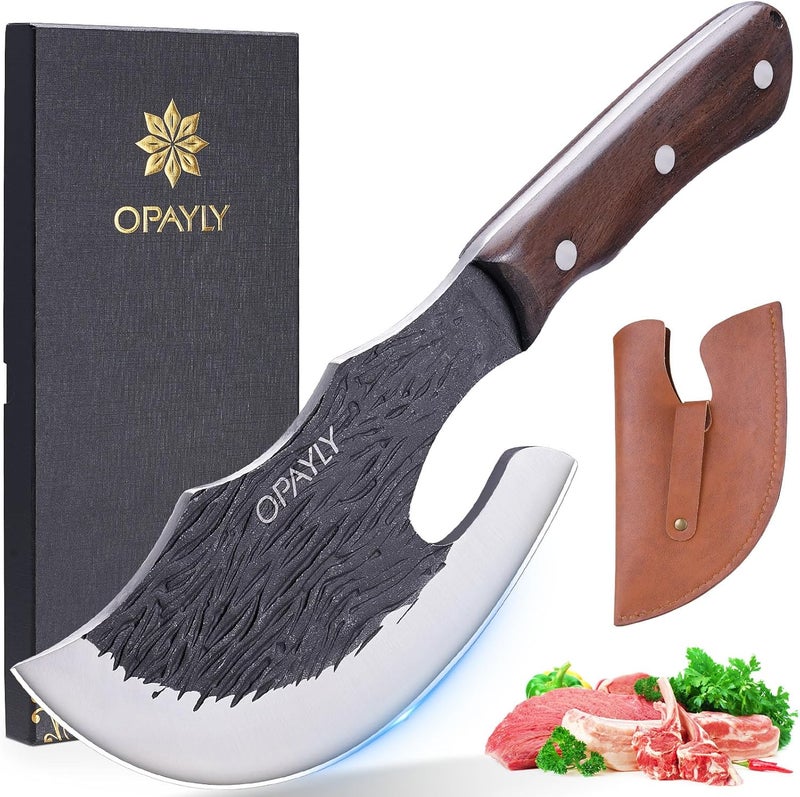 OPAYLY Butcher Meat Cutting Cleaver Knifes Hand Forged Viking Cleaver with Cover Meat Bone Kitchen Knifes High Carbon Bone Choppe for Kitchen Outdoor Camping BBQ men gifts - Image 1